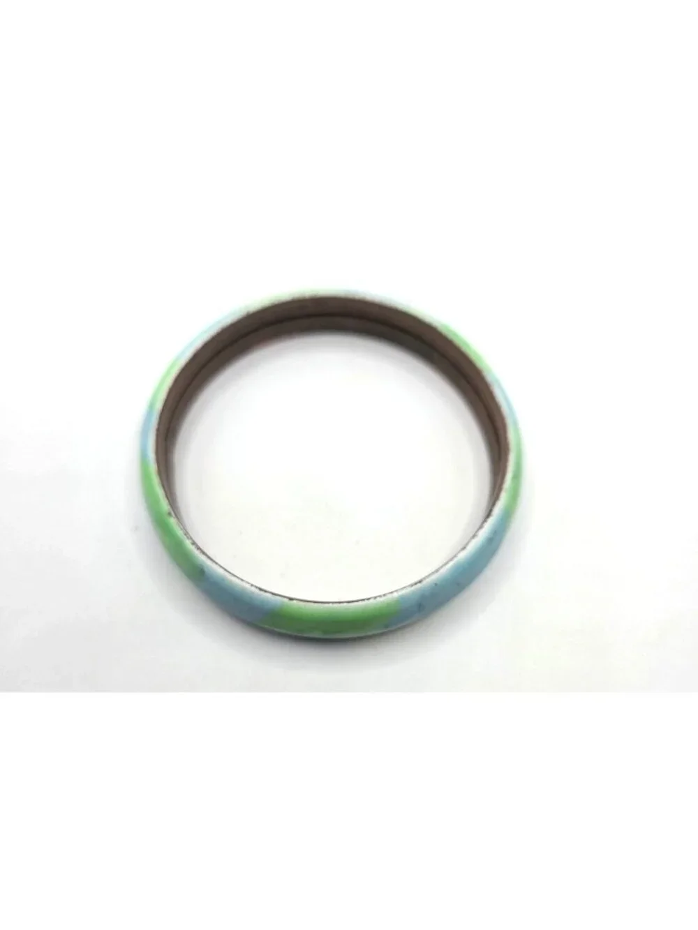 Vintage Blue & Green Cloisonné Bangle Bracelet With Metal Interior